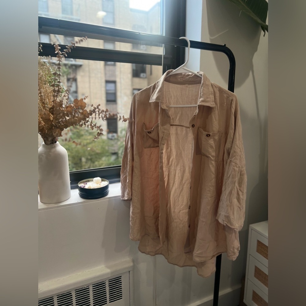 NWOT Relaxed beige linen oversized beach cover up